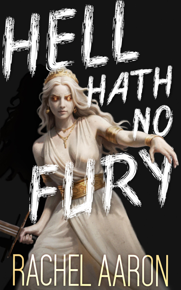 Hell for Hire Cover: A lady in a leather jacket with a sword, flying at the camera!